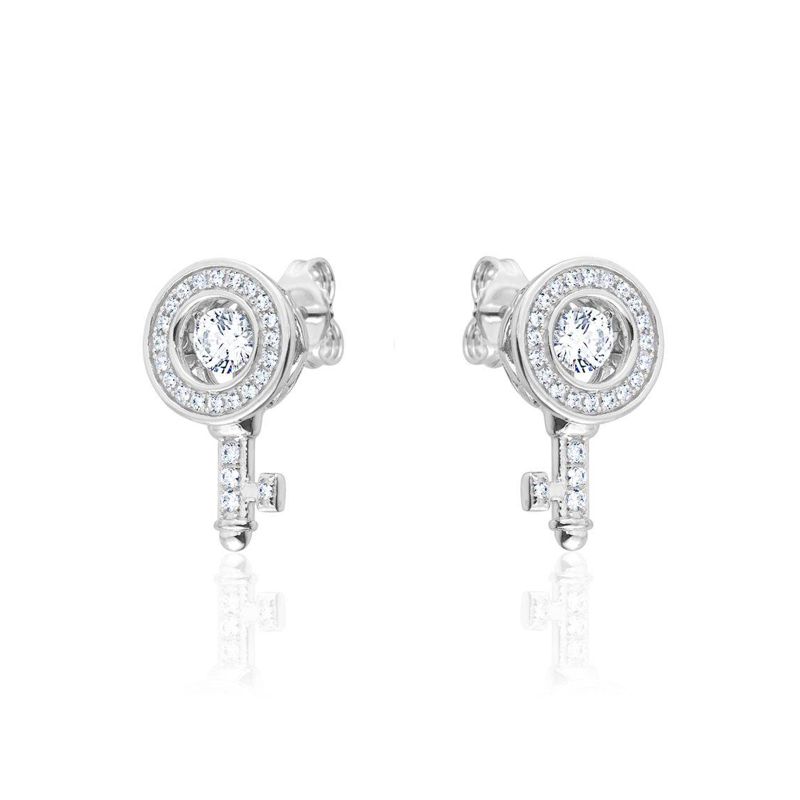Sterling Silver Pave 'Key' Earrings with Dancing CZ - D-E23 - Click Image to Close